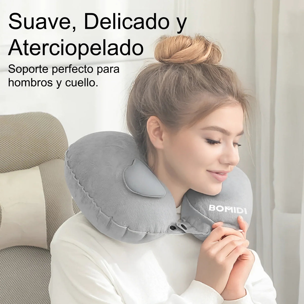 Almohada Inflable En Forma De U Para Viajes Gris