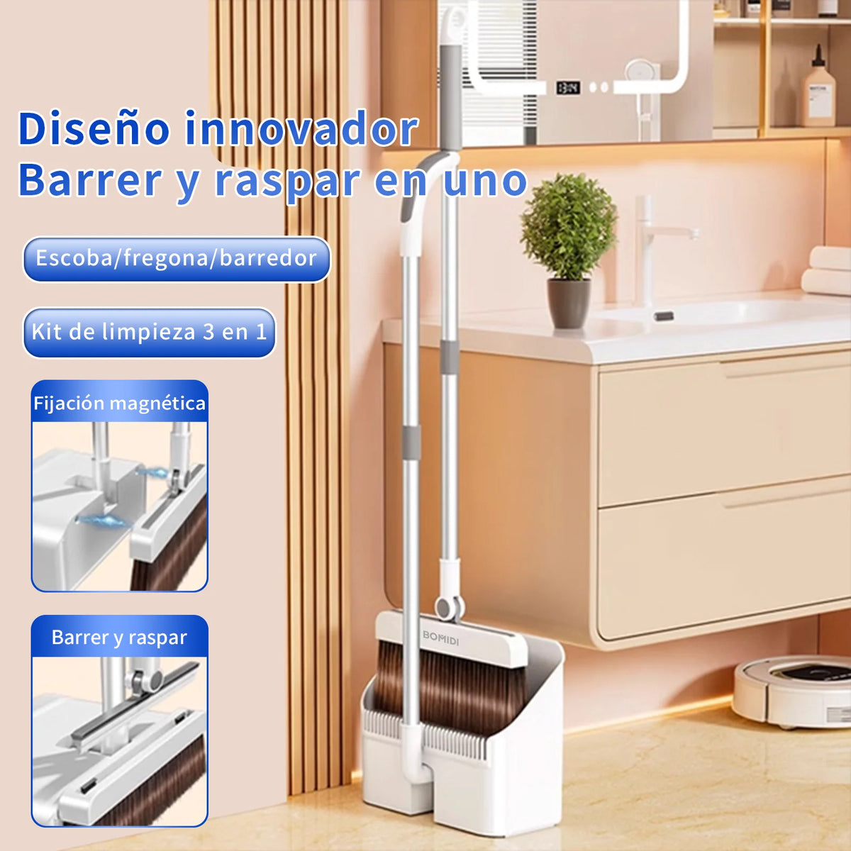 Juego De Escoba y Recogedor 3 En 1 C3 Blanco
