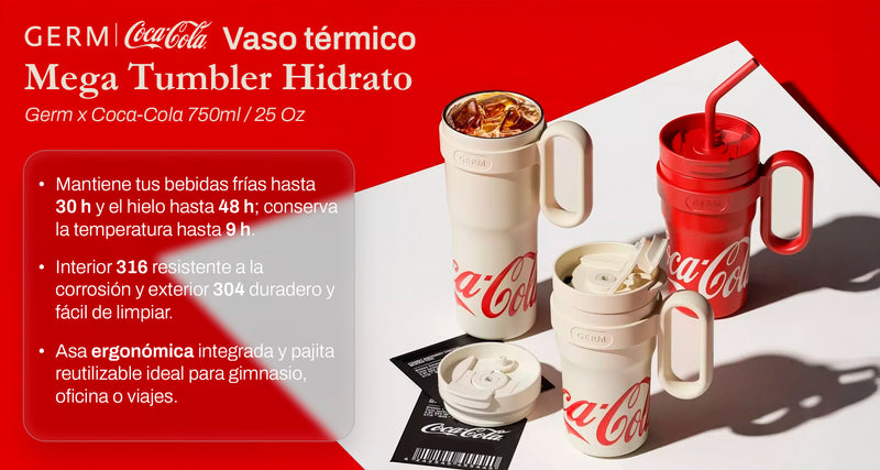 Vaso térmico Mega Tumbler Hidrato Germ x Coca-Cola 750ml / 37.2 Oz