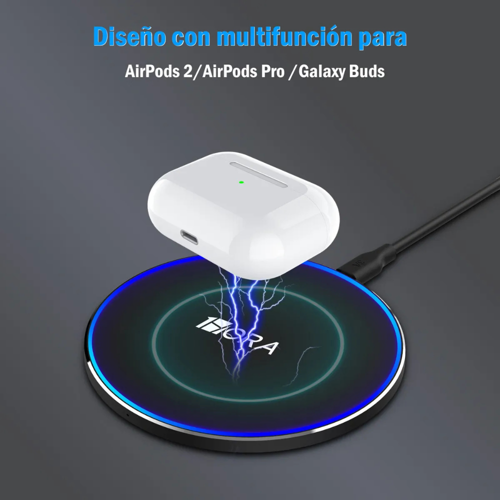 Cargador Inalámbrico de Carga Rápida QC3.0 Compatible con iPhone, Samsung, Xiaomi y Huawei
