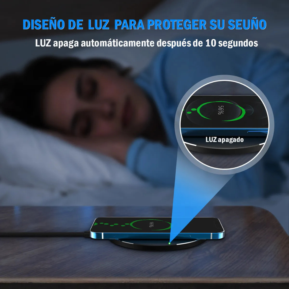 Cargador Inalámbrico de Carga Rápida QC3.0 Compatible con iPhone, Samsung, Xiaomi y Huawei