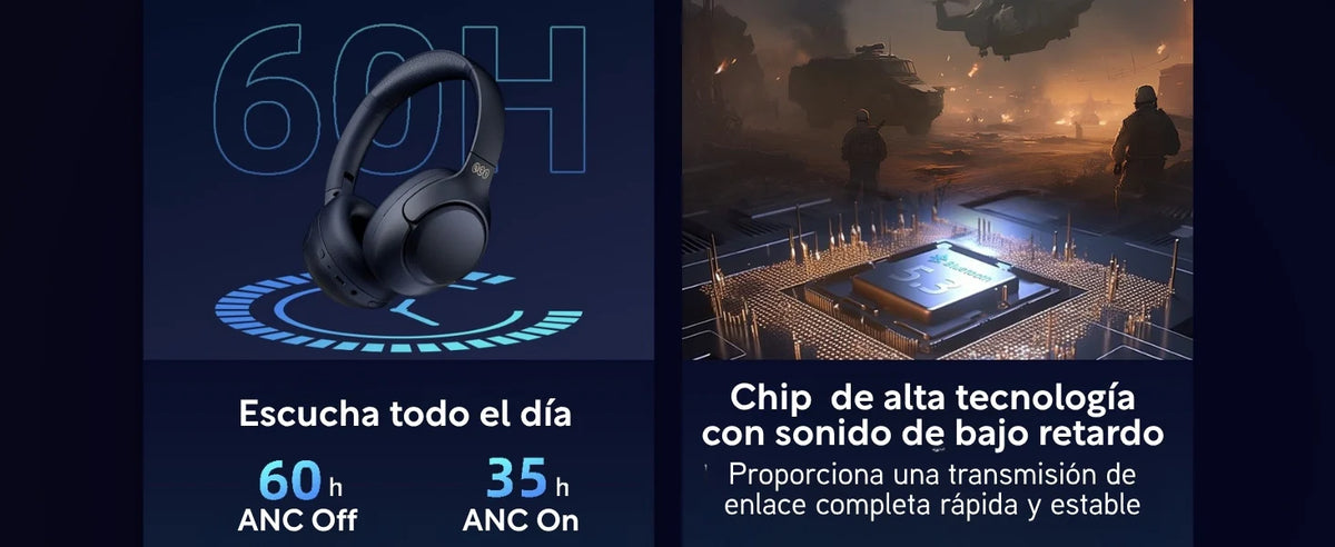 QCY H3 Audífonos Inalámbricos de Diadema ANC con Cancelación de Ruido