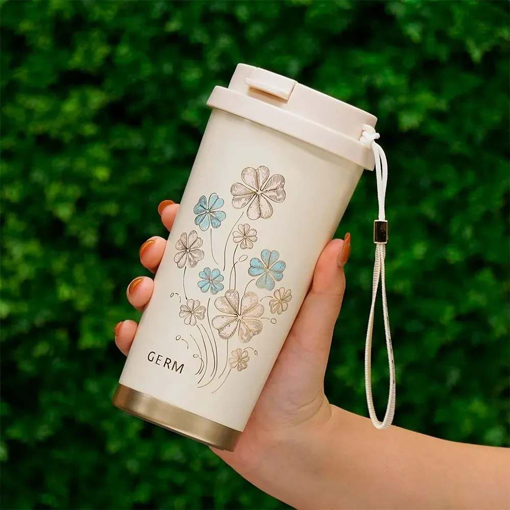 Termo Botella Café Frío O Caliente 500ml Trébol Blanco