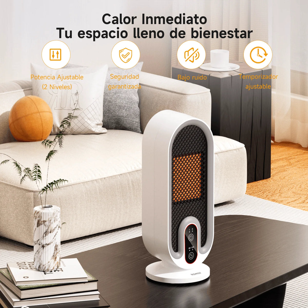 Calefactor Eléctrico H6 Con Termostato Y Temporizador Blanco